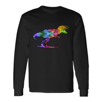 Rainbow Colorful Trex Dinosaur Tshirt Long Sleeve T-Shirt - Monsterry