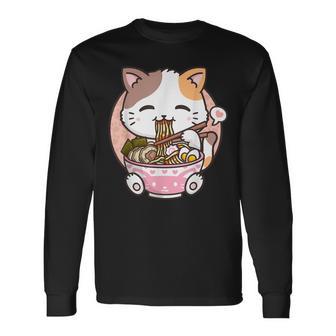 Ramen Cat Kawaii Anime Cat Ramen Lover Kawaii Neko Men Women Long Sleeve T-Shirt T-shirt Graphic Print - Thegiftio