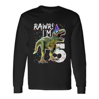 Rawr Im 5 5Th Birthday Party Rex Dinosaur For Boys Tshirt Long Sleeve T-Shirt - Monsterry