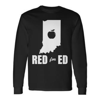 Red For Ed Indiana Teachers Apple Long Sleeve T-Shirt - Monsterry