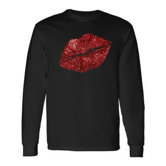 Red Kissing Lipstick Glitter Lips Kiss Red Lips Valentine Men Women Long Sleeve T-Shirt T-shirt Graphic Print - Thegiftio UK