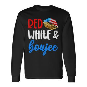 Red White And Boujee 4Th Of July American Flag Lips Long Sleeve T-Shirt - Seseable