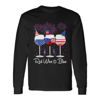 Red Wine & Blue 4Th Of July Wine Red White Blue Wine Glasses V4 Long Sleeve T-Shirt - Monsterry DE