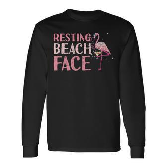 Resting Beach Face Flamingo Long Sleeve T-Shirt - Thegiftio UK