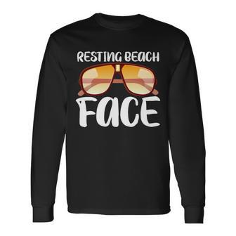 Resting Beach Face Summer Shades Long Sleeve T-Shirt - Monsterry