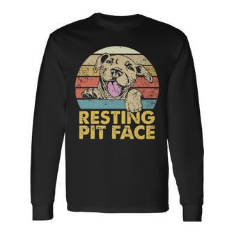 Resting Pit Face Pitbull Pibble Pittie Pit Bull Terrier Long Sleeve T-Shirt - Thegiftio UK