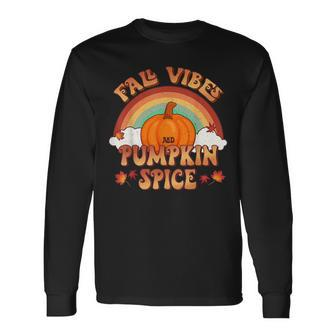 Retro Fall Vibes And Pumpkin Spice Rainbow Fall Autumn Long Sleeve T-Shirt - Thegiftio UK