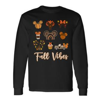 Retro Fall Vibes Pumpkin Turkey Halloween Fall Thanksgiving Long Sleeve T-Shirt - Thegiftio UK