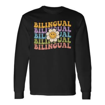 Retro Groovy Bilingual Teacher Back To School Long Sleeve T-Shirt - Seseable