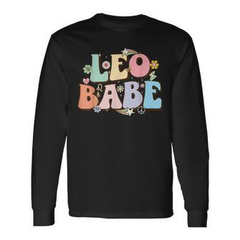Retro Groovy Leo Babe July & August Birthday Leo Zodiac Sign Long Sleeve T-Shirt - Seseable