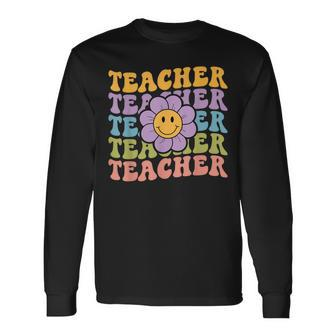 Retro Groovy Teacher Inspirational Colorful Back To School Long Sleeve T-Shirt - Thegiftio UK