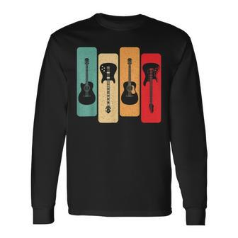 Retro Guitars Guitarist Acoustic Electric Guitar Rock Music V2 Long Sleeve T-Shirt - Seseable