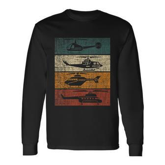 Retro Helicopter Pilot Vintage Aviation Long Sleeve T-Shirt - Monsterry CA