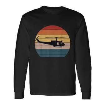 Retro Huey Veteran Helicopter Vintage Air Force Long Sleeve T-Shirt - Monsterry