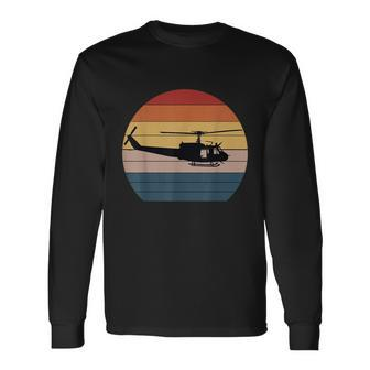 Retro Huey Veteran Helicopter Vintage Air Force V3 Long Sleeve T-Shirt - Monsterry