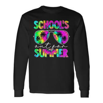 Retro Last Day School Schools Out For Summer Teacher Tie Dye V2 Long Sleeve T-Shirt - Seseable