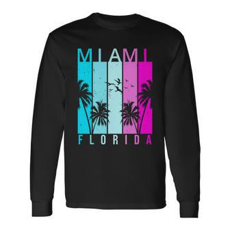 Retro Miami Florida Summer Neon Colors Long Sleeve T-Shirt - Monsterry DE