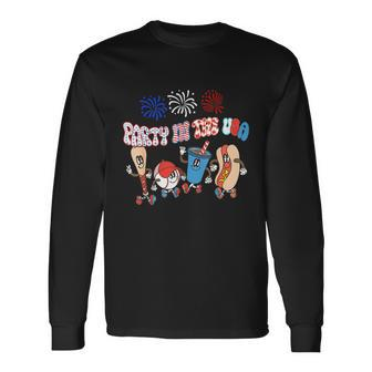Retro Style Party In The Usa 4Th Of July Baseball Hot Dog Long Sleeve T-Shirt - Monsterry