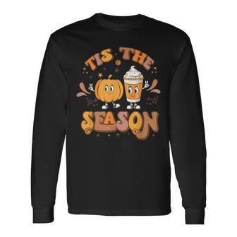 Retro Tis The Season Pumpkin Spice Fall Vibes Thanksgiving Long Sleeve T-Shirt - Thegiftio UK