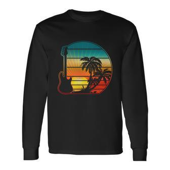 Retro Vintage Guitar Sunset Sunrise Island Long Sleeve T-Shirt - Monsterry CA