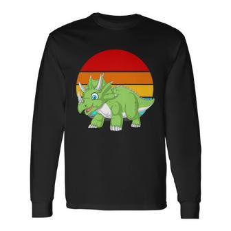 Retro Vintage Triceratops Dinosaur Long Sleeve T-Shirt - Monsterry DE