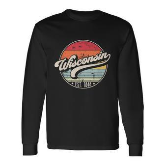 Retro Wisconsin Home State Wi Cool 70S Style Sunset Long Sleeve T-Shirt - Thegiftio UK
