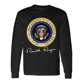 Ronald Reagan Presidential Seal Signature Long Sleeve T-Shirt - Monsterry DE