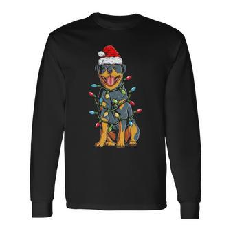 Rottweiler Dog Santa Christmas Tree Lights Xmas Long Sleeve T-Shirt - Thegiftio UK