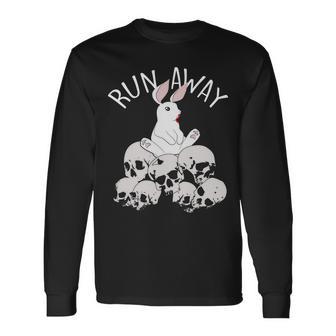 Run Away Bloody Bunny Skeleton Long Sleeve T-Shirt - Monsterry CA