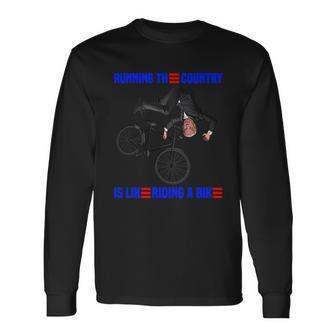 Running The Country Is Like Riding A Bike Biden Bike Long Sleeve T-Shirt - Monsterry DE