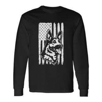 Rustic American Flag Patriotic German Shepherd Dog Lover Long Sleeve T-Shirt - Monsterry DE