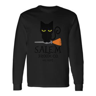Salem Broom Co Est 1692 Cat Halloween Quote Long Sleeve T-Shirt - Monsterry CA