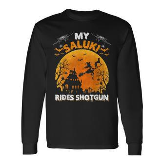 My Saluki Rides Shotgun Saluki Dog Halloween Long Sleeve T-Shirt - Seseable