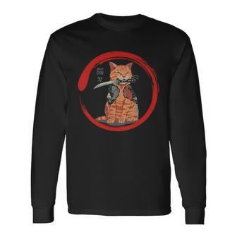 Samurai Cattana Emblem Long Sleeve T-Shirt - Monsterry