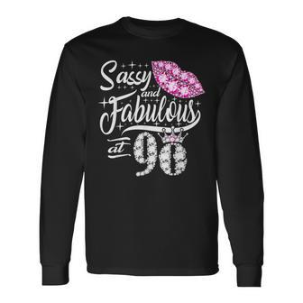 Sassy And Fabulous At 90 Years Old 90Th Birthday Crown Lips Long Sleeve T-Shirt - Seseable