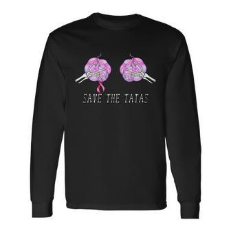 Save The Tatas Halloween Breast Cancer Awareness Tshirt Long Sleeve T-Shirt - Monsterry AU