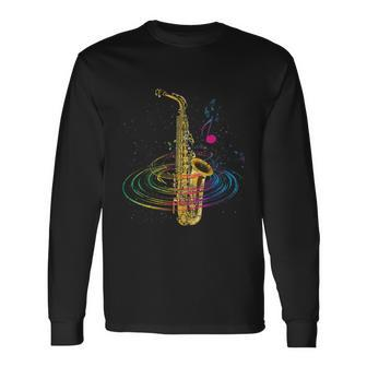 Sax Player Idea Saxophonist Music Notes Saxophone Tshirt Long Sleeve T-Shirt - Monsterry DE