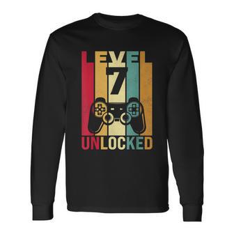 Seven 7Yr 7 Birthday Boy Son Gamer 7Th Years Old Tshirt Long Sleeve T-Shirt - Monsterry UK