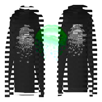 Sexy Lips 420 Cannabis Marijuana Weed Pot Leaf Lover Long Sleeve T-Shirt - Thegiftio