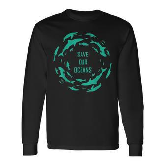 Shark Save Our Oceans Sharks Scuba Diver Long Sleeve T-Shirt - Thegiftio UK