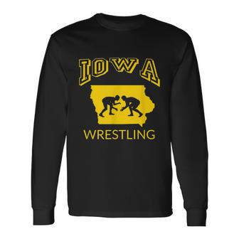 Silhouette Iowa Wrestling Team Wrestler The Hawkeye State Tshirt Long Sleeve T-Shirt - Monsterry CA
