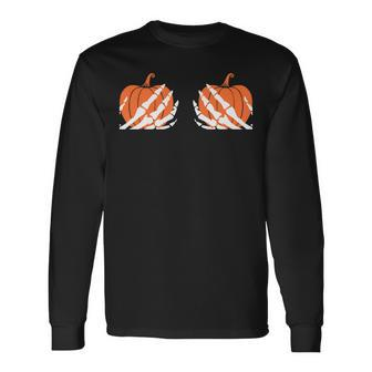 Skeleto& Hand Bra Pumpkin Halloween Autumn Pumpkin Sweatshirt Men Women Long Sleeve T-Shirt T-shirt Graphic Print - Thegiftio UK