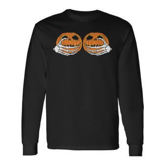 Skeleton Hand Pumpkin Bra Costume Halloween Men Women Long Sleeve T-Shirt T-shirt Graphic Print - Thegiftio UK