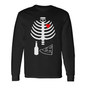Skeleton Pizza Beer Rib Cage Long Sleeve T-Shirt - Monsterry DE