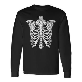 Skeleton Rib Cage Scary Halloween Costume Long Sleeve T-Shirt - Monsterry