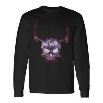 Skull Deer Antler Halloween Scary Bone Long Sleeve T-Shirt - Seseable