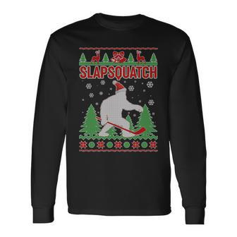 Slapsquatch Ugly Christmas Sweater Bigfoot Long Sleeve T-Shirt - Monsterry