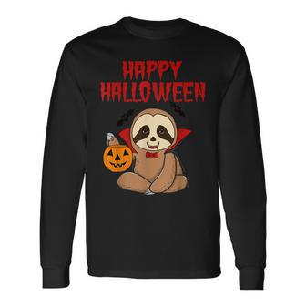 Sloth Halloween Vampire Trick Or Treat Parents Long Sleeve T-Shirt - Seseable