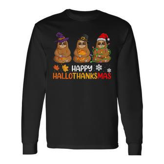 Sloth Happy Hallothanksmas Xmas Thanksgiving Halloween Men Women Long Sleeve T-Shirt T-shirt Graphic Print - Thegiftio UK