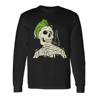Smoking Skeleton Joint Weed Pot Cannabis Halloween Men Women Long Sleeve T-Shirt T-shirt Graphic Print - Thegiftio UK